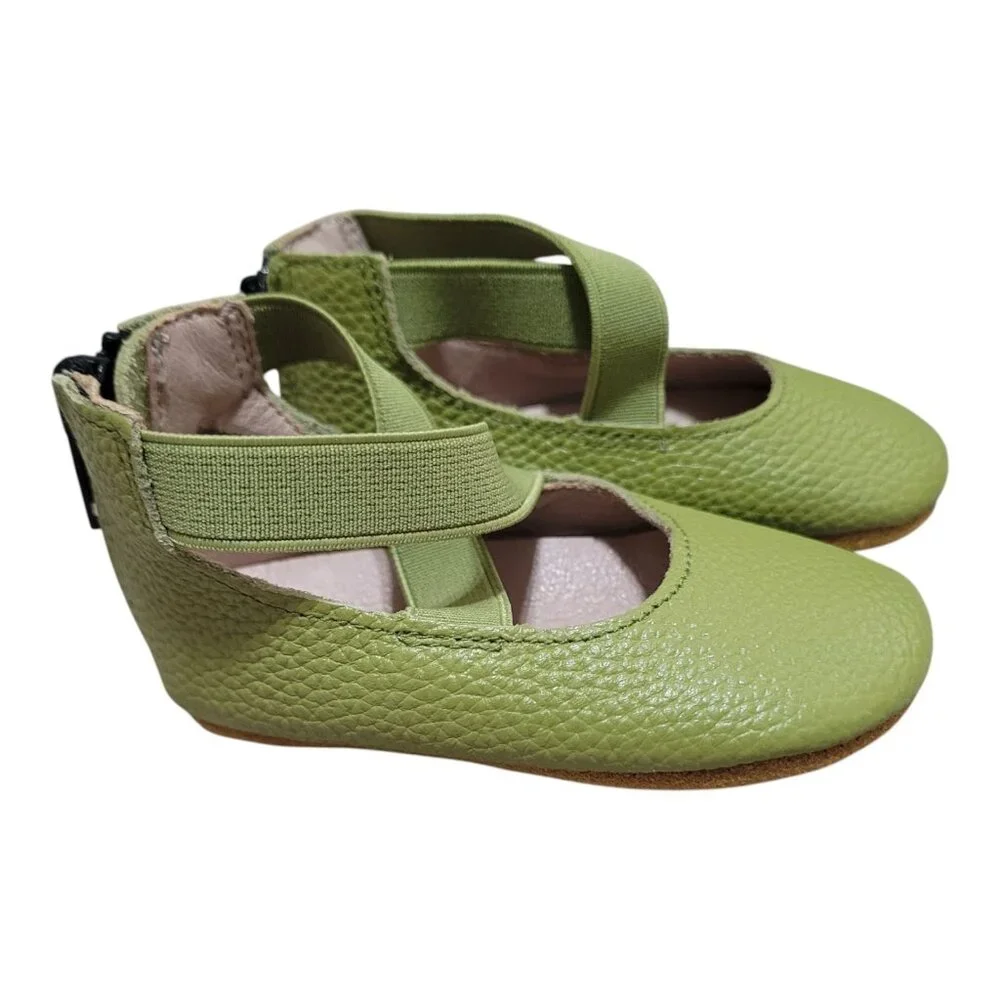 NEW A‎ Bear Co Toddler Size 3 Pebbled Leather Ballerina Flats Green Girl's